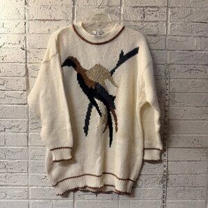 ✨ Vintage Oui Designer Collection Angora Blend Bird Sweater – Cream/Brown/Black